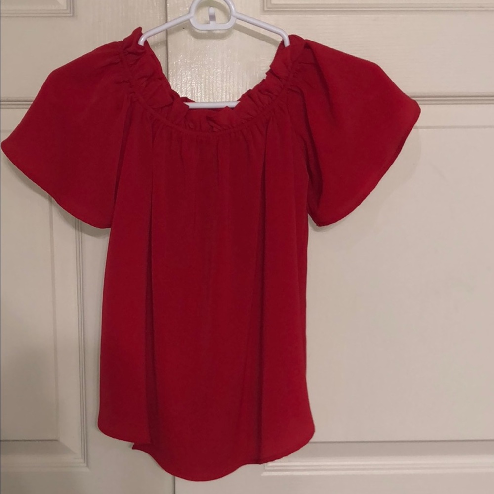 Red Chiffon off the shoulder t-shirt